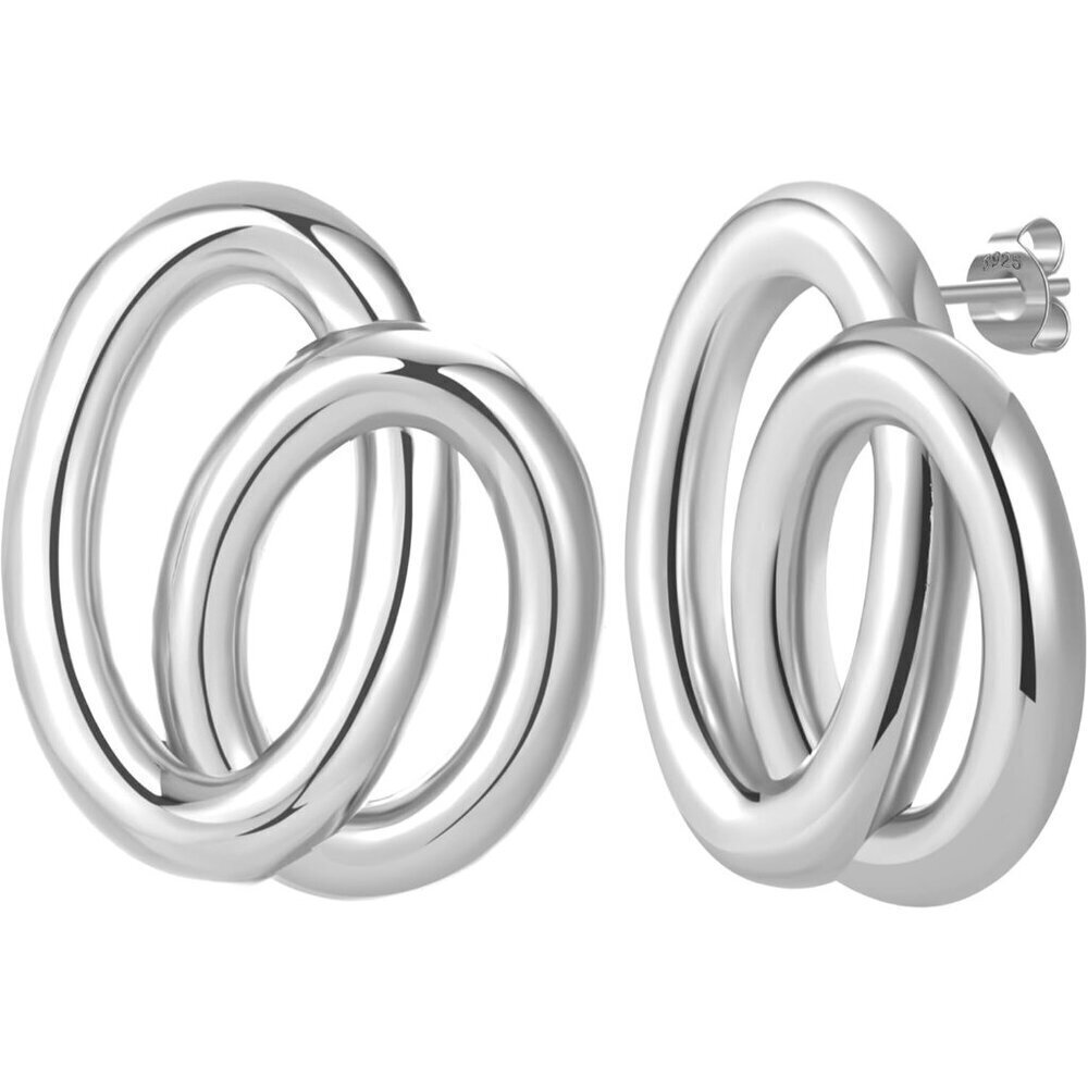 Chunky Gold Stud Earrings for Women 14K Plated Oval Sterling Silver Hypoallergen